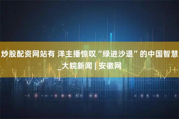 炒股配资网站有 洋主播惊叹“绿进沙退”的中国智慧_大皖新闻 | 安徽网